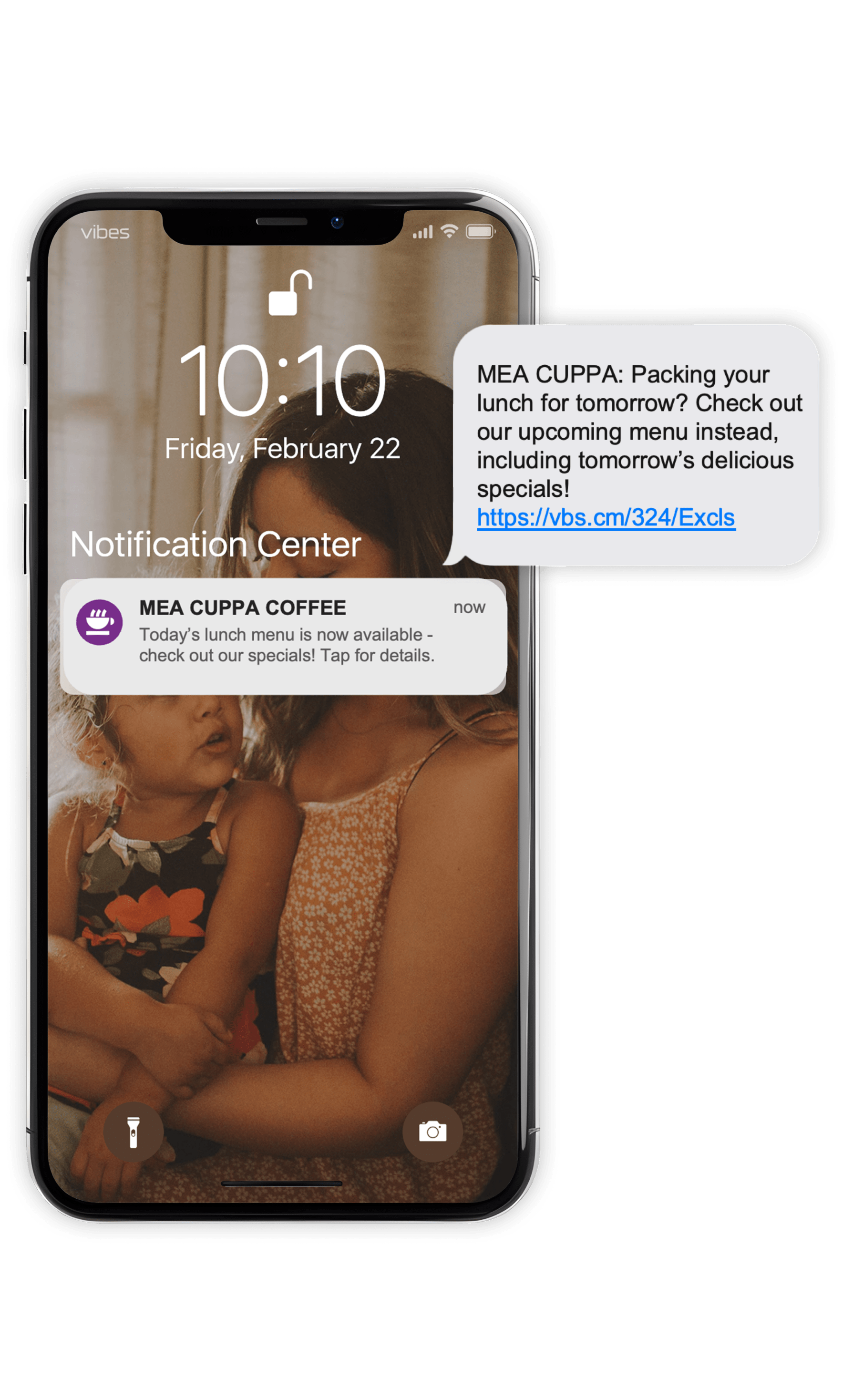 Push notification and SMS message orchestration for lunch alerts